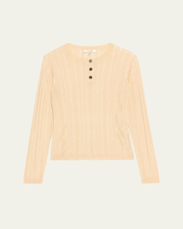 Laddered Long-Sleeve Ribbed Henley Top